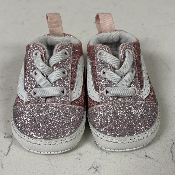 VANS Old Skool crib shoes Size 1 Baby Glittery Pink Kids Shoes - Picture 3 of 17